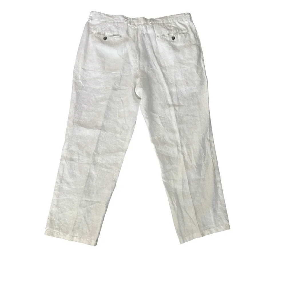 Tasso Elba 100% Linen Chino Pants White Semi Sheer 36x27 Coastal‎ Lightweight
